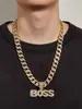 Iced Out Vonken Ketting Bling Baguette Cubic Zirconia Cz Intial Name Boss Letters pendent afgestudeerd Kettingen voor mannen jongen Charm Hip Hop sieraden BOSS