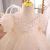 Vestidos de menina Champagne Lace Bordery Kids Dress for Girls Evening Wedding Party Elegant Princess Beads Lantejoulas Férias