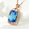 Mode luxe plein diamant grand pendentif pierre lâche pendentif pierre précieuse plaqué or 18 carats collier Caibao collier topaze bleu suisse
