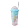 tumblers double-layer plastic cup with straw water cup girl home office breakfast milk juice cups 500ml