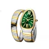 Missfox Watch Watch Snake Shape luksusowy zegarek na nadgarstek dla kobiet stalowy unikalny złoty kwarc ladi zegarek 2887