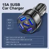 15A 5 Ports USB Car Charger Mini LED Fast Charging For iPhone 12 Xiaomi Huawei Mobile Phone Charger Adapter in Tablet