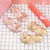 Nya Sandaler Sommarflickor Jelly Skor Dubbel Glitter Bow Knot Middle Childen Princess Soft Sole Skor Toddler Girl Shoes Sandals G220418