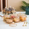 Nordic Dried Fruit Plate Snack Dishes Transparent Round Fruit Dish Snacks Grid Platos Snack Tray Iron Box with Lid Dessert Tray 220307