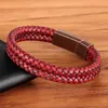 Charmarmband design vintage spänne rosguld färg äkta läderarmband för män flätade kombinationstillbehör smycken gåvacharm