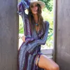 Bohemian Printing Sukienka na plażę długie rękaw Hippie Chic Maxi Holiday 3xl Bandage ES Plus Size Vacation Vestidos 220613
