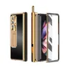 4 in 1 Metal Stand Cases For Samsung Galaxy Z Fold 3 Fold 4 5G Case Glass Film Screen Protector Hinge Pen Slot Hard Cover