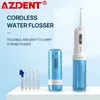 AZDENT AZ-007 Oral Irrigator USB Recharge Cordless Water Teeth Flosser Cleaner Travel Foldable 5 Jet Tips 4 Modes Adult Child 220607
