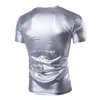 Thirts للرجال T Shirt الرجال اللامعة الفضية المعدنية النادي الليلي Tshirt عرضية Harajuku الشارع الشارع قصير الأكمام النحيف Tee Homme Camiseta