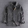 Jesień i zima gruba prana stara sztruksowa koszulka męska prosta kieszeń luźna kurtka narzędziowa