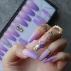 Caixa Ombre ombre Coffin de lavanda roxa False unhas Falsas Design de cristal Trapezóide em forma de caviar trapezóide Fake Nails Custom 220725