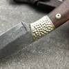 ダマスカスストレート固定ナイフ手作りの革のシースキャンプの屋外の狩猟カッターユーティリティEDC自己防衛ツールポケットナイフ