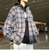 Mężczyźni Vintage Button Up Plaid Shirt Streetwear Gruby czarne koszule długie rękawy moda koreańskie swobodne bluzki