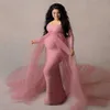 ピンクのマタニティドレスPography Propss Shalpled Less Pregnancy Long Dress妊娠中の女性マキシガウンベビーシャワーPOシュートQ172V