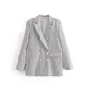 新到着女性ヨーロッパとアメリカのファッションストライプダブル胸胸長いスーツジャケットT200319