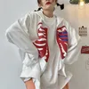 Y2K Harajuku Koreanischer Stil Lose Skelett ZipUp Hoodie Grunge Langarm Gothic Kapuzenjacke Retro Mantel Übergroßes Sweatshirt 220816