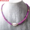 Wojiaer naturlig sten afrikansk turkosa fyrkantiga pärlor choker halsband för mens kvinnor barock pärlor pärlhaltiga krage smycken bf322