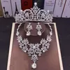 Crown Headwear Wedding White Gauze Crown Necklace Earrings Three piece Set Wholesale by Manufacturer