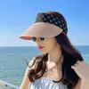 Bérets Mode Casual Chapeau De Paille Visières Vide Top Suncap Pour Femmes Portable Pliable Ruban Magique Enroulable Chapeau De Plage À Large Bord Soleil