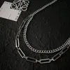 Doppelschichtige lange Halskette aus Edelstahl, einfache Punk-Hip-Hop-Halsketten für Damen und Herren, Schmuck, Geschenk