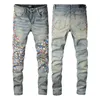 Męskie jeansy Skinny Rip Denim dla mężczyzn Slim Black Biker Paint Splatter Jeans Proste hip-hopowe rozciągliwe łatki motocyklowe Rock Fit z dziurami