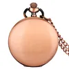 Steampunk Watches Red Copper Flower Cover Men Women Quartz Analog Pocket Watch with Necklace Chain Arabic Number Display