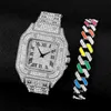 Luxury Fashion Rhintone Watch and Bracelet Women Men Hiphop Cuban Link Bracelets Simple Dign Gold Sier Color Jewelry Gifts