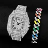 Mode de luxe Rhintone Montre et Bracelet Femmes Hommes Hiphop Cubain Lien Bracelets Simple Dign Or Sier Couleur Bijoux Cadeaux