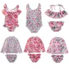 Children's Printed Two-Pieces Bikini Girls' Long Sleeve Sunscreen Swimsuit Suit kid's Quick Drying Swim Clothing 6 Styles