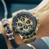 Relojes de pulsera Top Brand Casual Hombres Reloj deportivo Oro Negro Lujo Impermeable Moda militar Cronógrafo Reloj HombreRelojes de pulseraReloj de pulsera