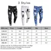 Jeans masculinos Men elástico rasgado para motociclista de bordado de bordado de desenho animado jeans destes 220823