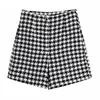 TRAF Mulher Moda Houndstooth Tweed Bermuda shorts vintage High Solping Zipper Fly Female Pants Short Mujer 2204011709319