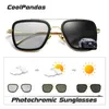 Лучшие солнцезащитные очки Tony Stark Square Pochromic Polarized Men Glasses Stiempunk Eyewear езды Zonnebril Heren 220518