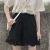 Women Shorts Preppy Style Japanese High Waist Elastic Ruffles Wide Leg Trousers Students Sweet Korean Chic Allmatch Casual 220525