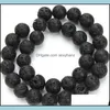 Kamienne luźne koraliki biżuteria 4 6 8 10 12 mm naturalny lawowa czarna skale wulkaniczna runda do majsterkowania bransoletki produkcyjnej 374 T2 Drop dostawa 2021 v