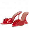 Designer di lusso Sandali Amina Muaddi Nuovo trasparente Begum Glass Pvc Crystal Trasparente Slingback Sandalo con tacco Décolleté con tacco 100mm Rosso chiaro impreziosito da cristalli