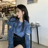 Tie Dye T-shirts Women Blue Removable Sleeve Trendy Korean Style Chic Club Streetwear Female Crop Top Ins Sexy Slim Cozy