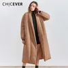 Chicever Korean Plaid Cotton Coat for Women Lapel Collar Lantern Sleeve Oversize Loose Long Female Parkas Winter 201214