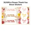 Cadeau cadeau 30/60pcs fleur merci décor autocollants étiquettes pour petite entreprise emballage mailer sceau mariage