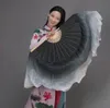 Paio di abiti da palcoscenico Bambù cinese Pieghevole Veli a ventaglio di seta Puntelli di danza del ventre Cerchio di paillettes sfumato bianco nero 76 cm Costume extra lungo