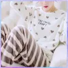 2Pc Plus Velvet Pajamas Women Winter Flannel Long Sleeves Thickening Coral Fleece Cute Autumn And Winter Home Service suit Women L220803