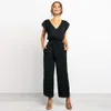 Sommer Frauen Schwarz Plain Overall Mit Gürtel Femme Elegante Ärmellose V-ausschnitt Plissee Body Büro Dame Zipper Overalls