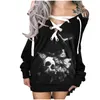 Vintage Schädel Rose Print Kleid Vestidos Herbst Winter Lange Hülse Spitze Up Gothic Roben Femme Grunge Sweatshirt es 220613