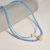 Colliers ras du cou en perles de rocaille de cristal bleu, 2 pièces, pendentif croix en pierre naturelle, bijoux à la mode pour femmes 2022