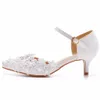 Dentelle blanche perle strass femmes mode bout pointu sandale été 5 CM talons hauts élégant Mary Jane chaussures