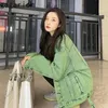 Kvinnorjackor American Retro Temperament Green Denim Jacket Kvinna 2022 Spring Autumn Korean Style Nisch Design Lossa långärmad