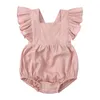 Zomer baby ruffed rompers baby peuter linnen jumpsuits kleding jongens en meisjes ruche mouwloze lichaamsdelen uit één stuk kleding m4156