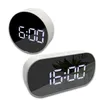 Portable Digital Display Alarm Table Clock Night Light Round Oval Mirror LED Large Display Bedside Clocks