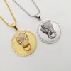 Pendant Necklaces Cool Bling Full Rhinestones Leopard Head Necklace Gold Color Stainless Steel Animal 3D Circle Heal22