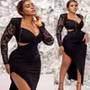 2022 plus size arabic aso ebi preto sexy renda baile vestidos de decote em vil de decote em vil de-deco